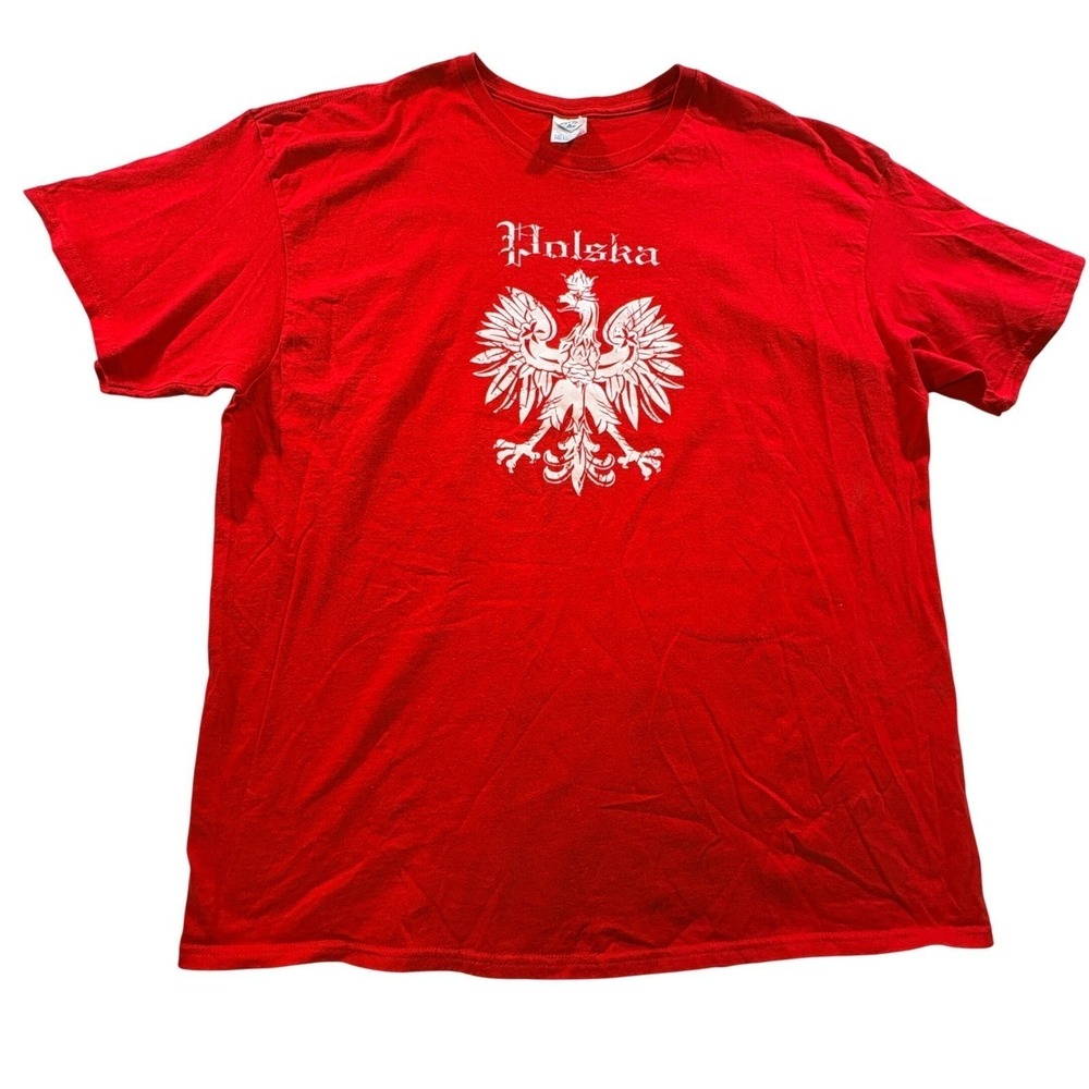 Delta Pro Weight Polska Poland Eagle Graphic T-Shirt Mens 2XL Red Cotton Tee